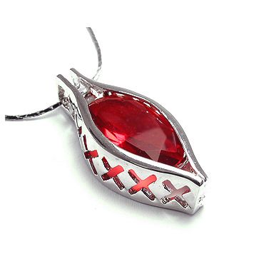 FREE NECKLACE RED RUBY WHITE GOLD GP PENDANT NECK CHAIN  