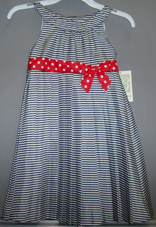Girls Blue/White Striped Dress by Bonnie Jean Size 3/3T  