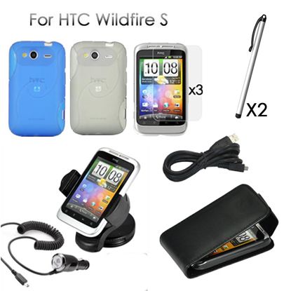 11in1 Leather Case Silicone Charger Car holder Stylus for HTC Wildfire 