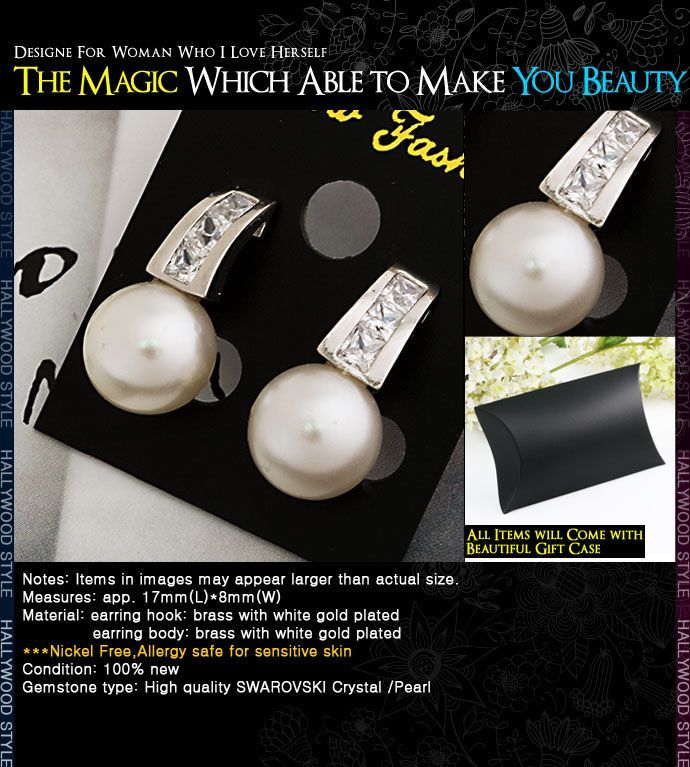 Pearl White Gold Use SWAROVSKI Crystal Earrings E1010  