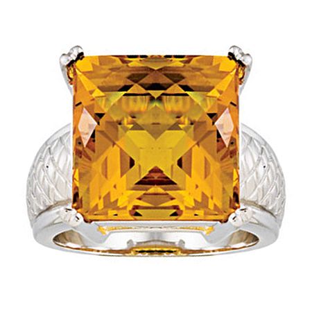 STERLING SILVER CHECKERBOARD CITRINE RING   SOLITAIRE  