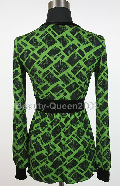 Contrast Trim Tunic Tops Green/Black Lace Blouse New L  