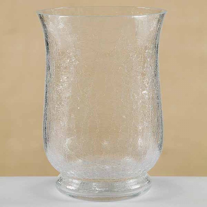 Pair Crackle Flared Clear Glass Pillar Candle Holder  