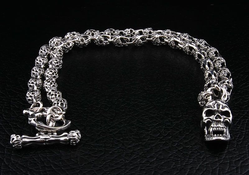 FLAMING SKULL STERLING SILVER BIKER CHAIN NECKLACE NEW  