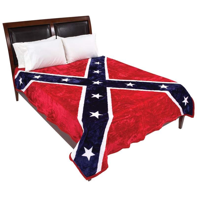 Rebel Flag Print Red White Blue Deluxe Plush Bed Blanket Fits Queen 