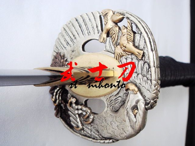 clay tempered 1095 carbon steel blade ninja sword silver eagle tsuba 