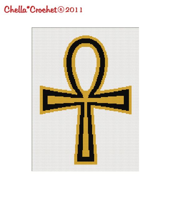Ankh Cross Jesus Christian Religious Black Gold Afghan Crochet Pattern 
