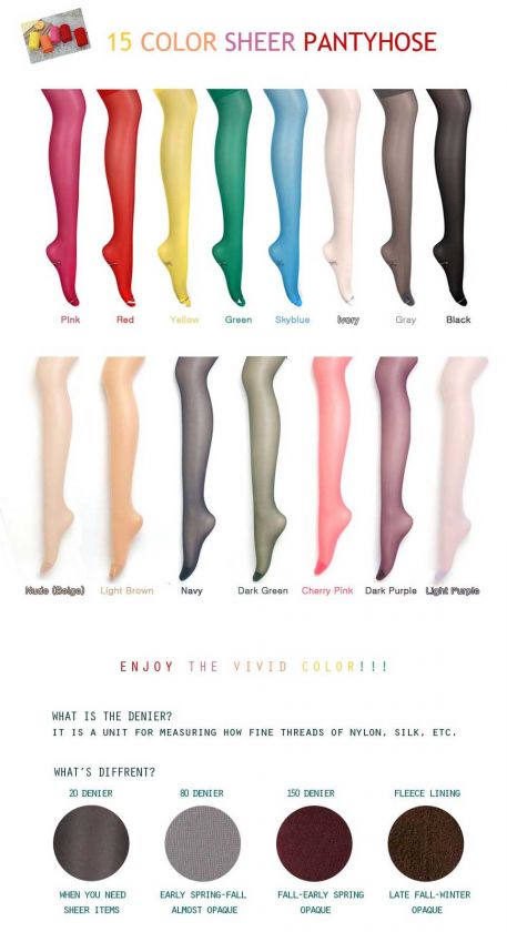 VIVID SHEER PANTYHOSE Color Stockings Womens 20D Tights  