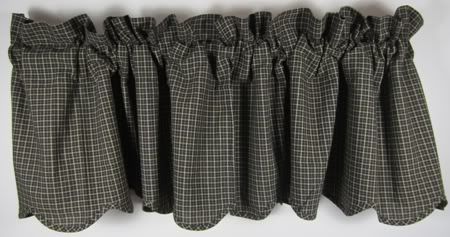 Country Black Tan Plaid Kettle Grove Lined Scalloped Cotton Valance 