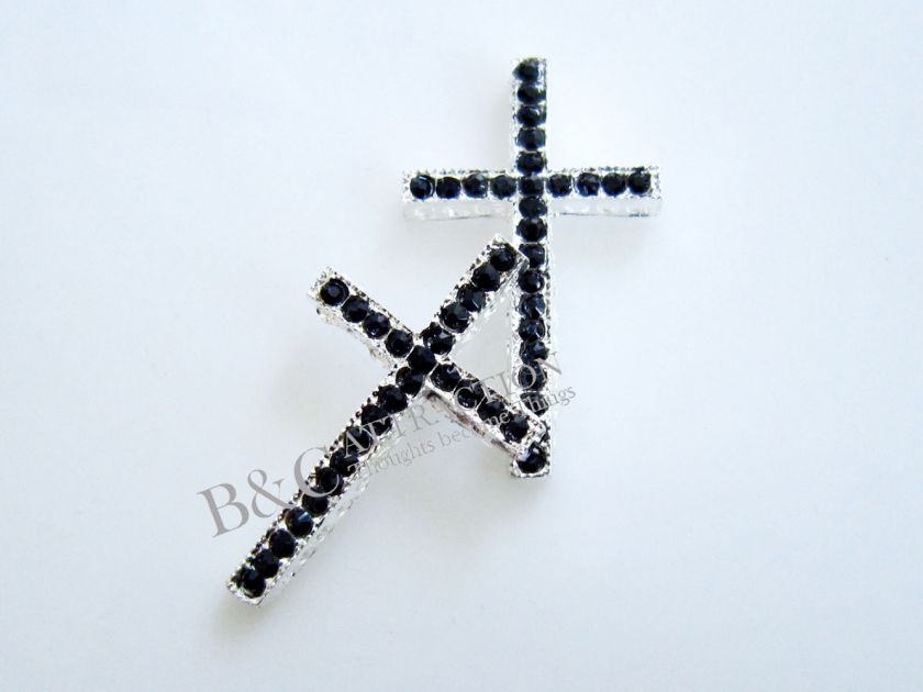   Side Ways Crystal Rhinestones Cross Bracelet Connector Charm Bead 1pcs