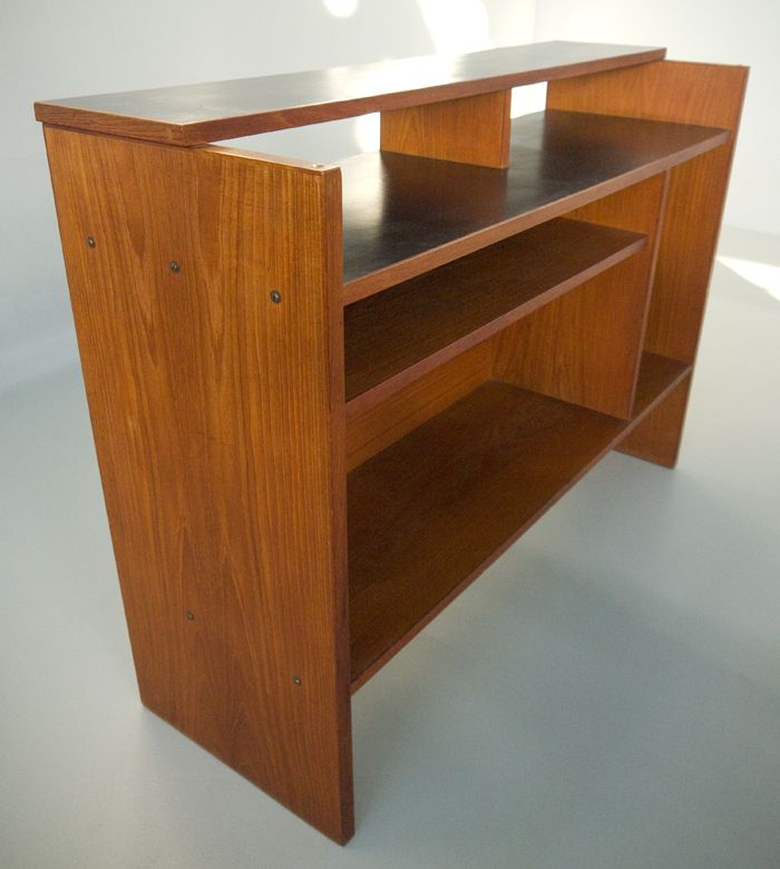DANISH MODERN TEAK STAND UP COCKTAIL BAR WITH TWO STOOLS  