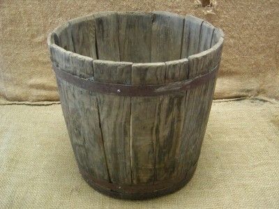Vintage 1800s Wood & Metal Mop Bucket  Barrel Antique  