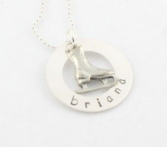   Skating Necklace Handstamped Personalized Custom Girl Charm  